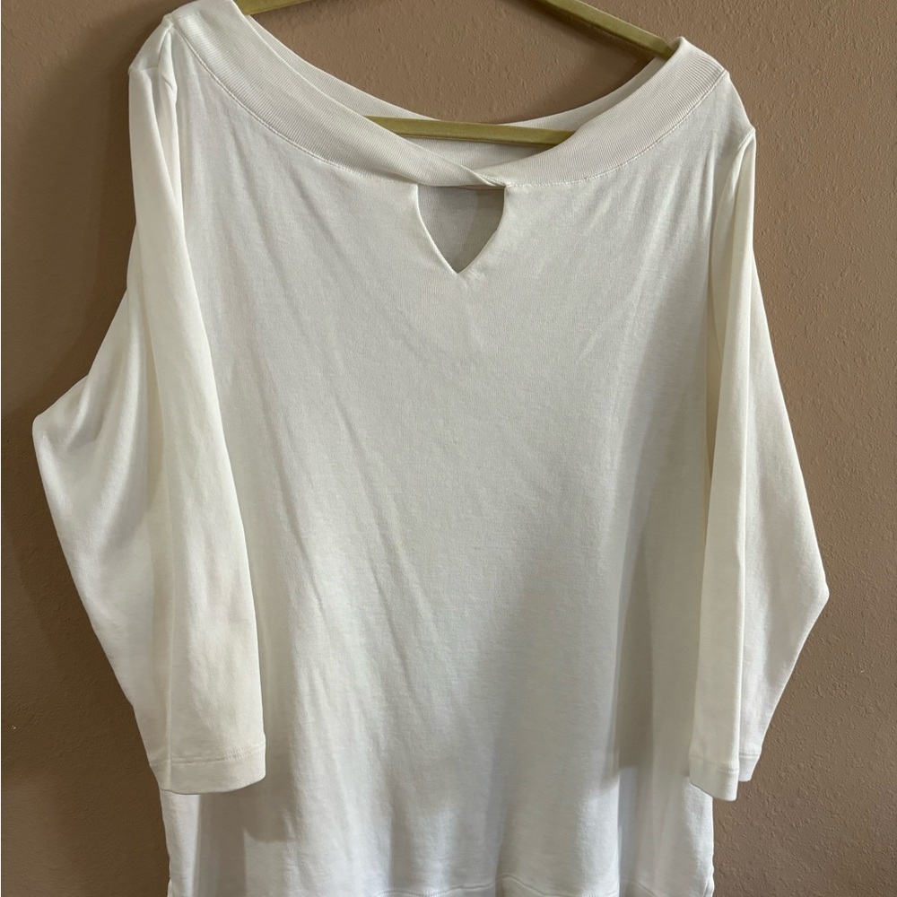 White 3/4 Length Sleeve - Women’s Pull Over Top - Size L - 100% Cotton - SOFT